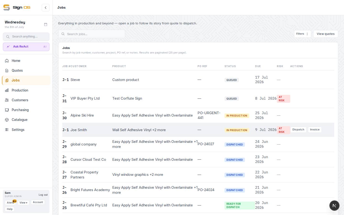 Handle variations & changes — the screen in Sign OS