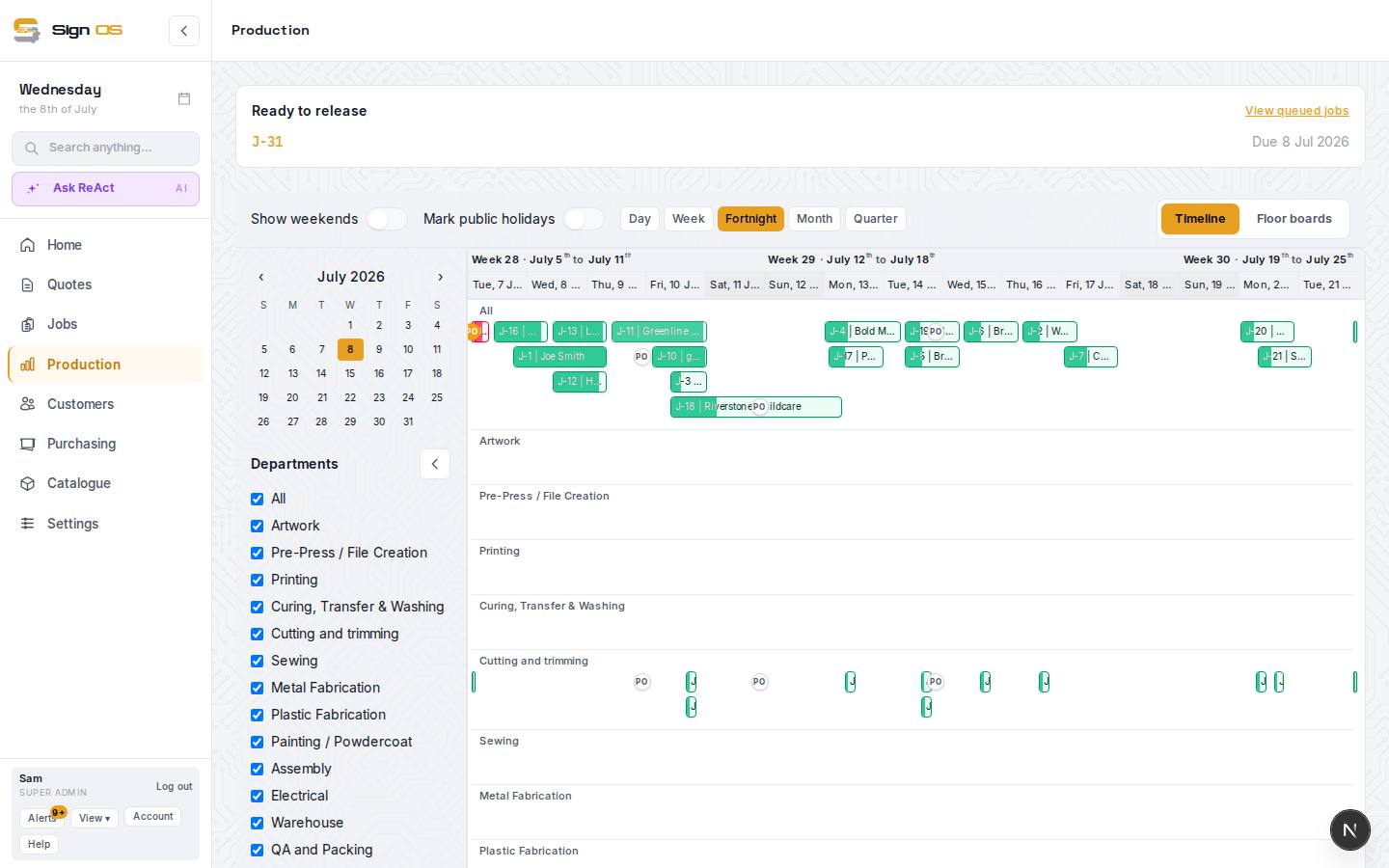 Monitor job health & bottlenecks — the screen in Sign OS