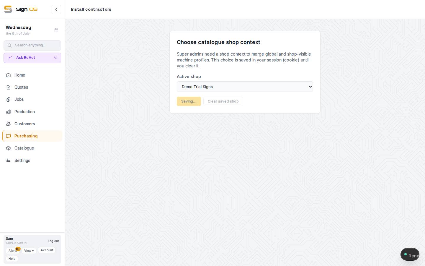Set up install contractors — the screen in Sign OS