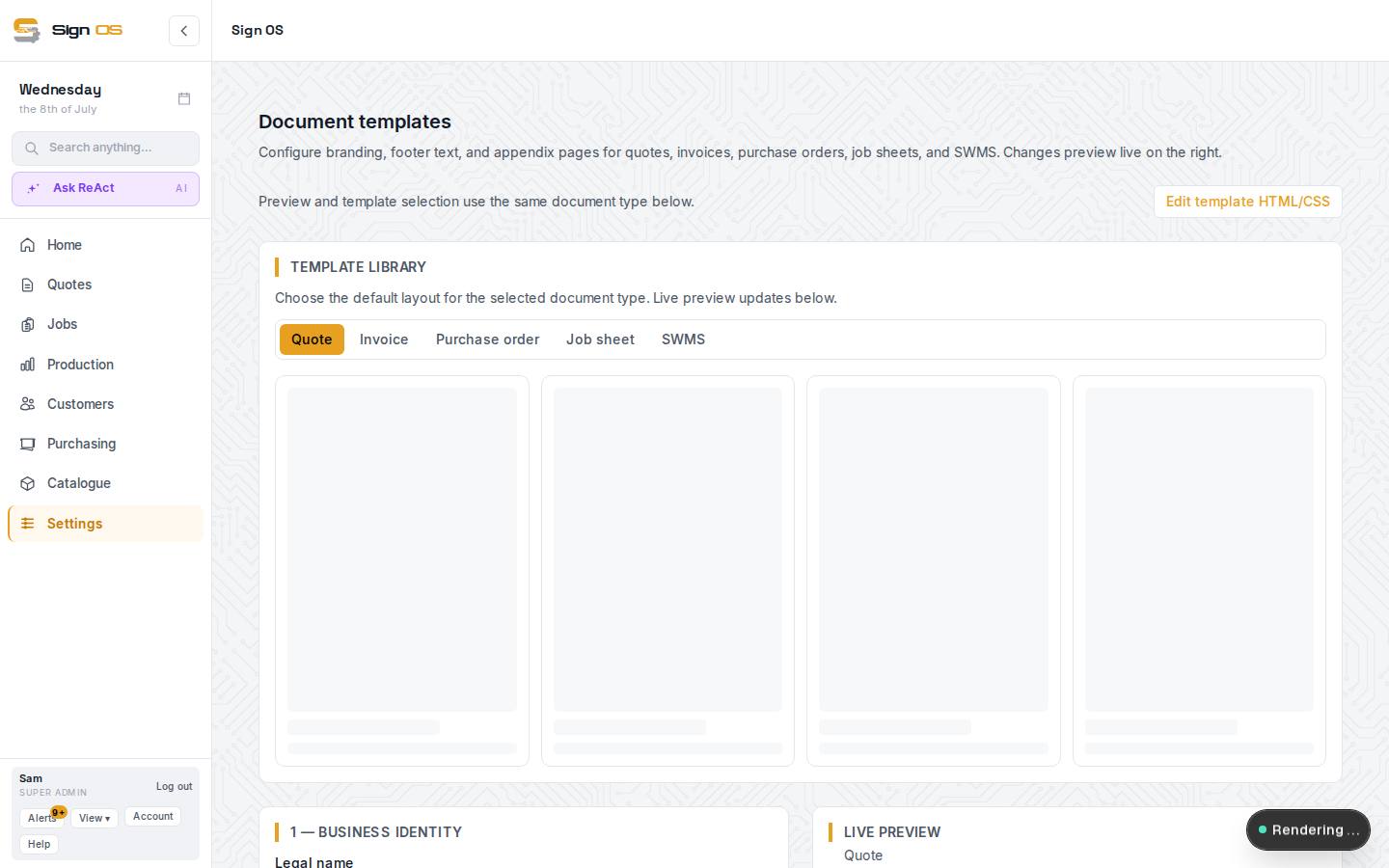 Set your shop details — the screen in Sign OS