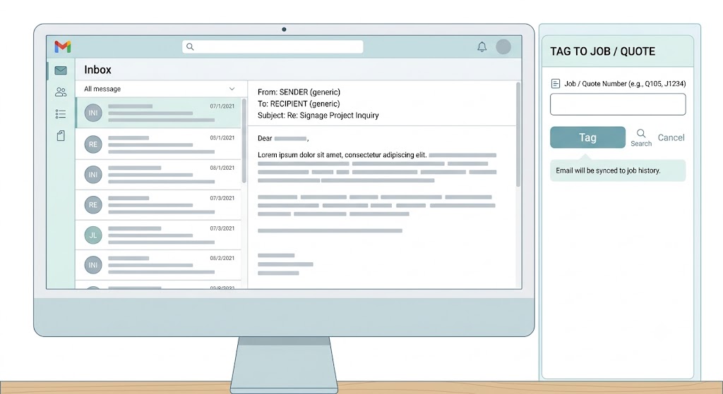 Email companion tagging a message to a job